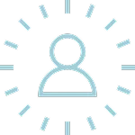 Simple outline of a person surrounded by radiating lines, suggesting focus or emphasis on the individual.