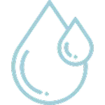 Light blue outline of two overlapping water droplets, one large and one small, on a white background.