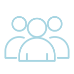 Line drawing icon of three stylized figures standing together.